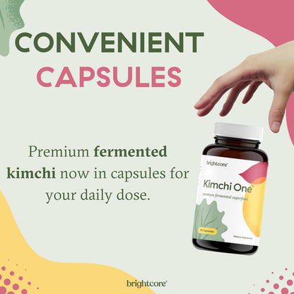 Brightcore Nutrition - Kimchi One, Kimchi Powder Capsules, Probiotics, Enzymes, & Antioxidant Supplement, 90 Vegan Capsules