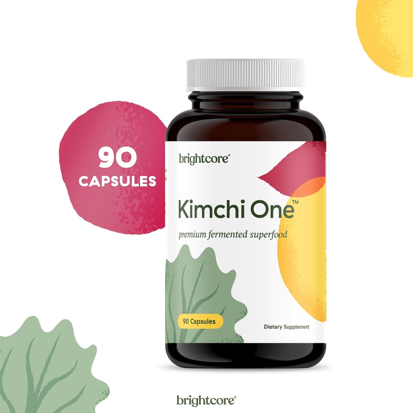 Brightcore Nutrition - Kimchi One, Kimchi Powder Capsules, Probiotics, Enzymes, & Antioxidant Supplement, 90 Vegan Capsules