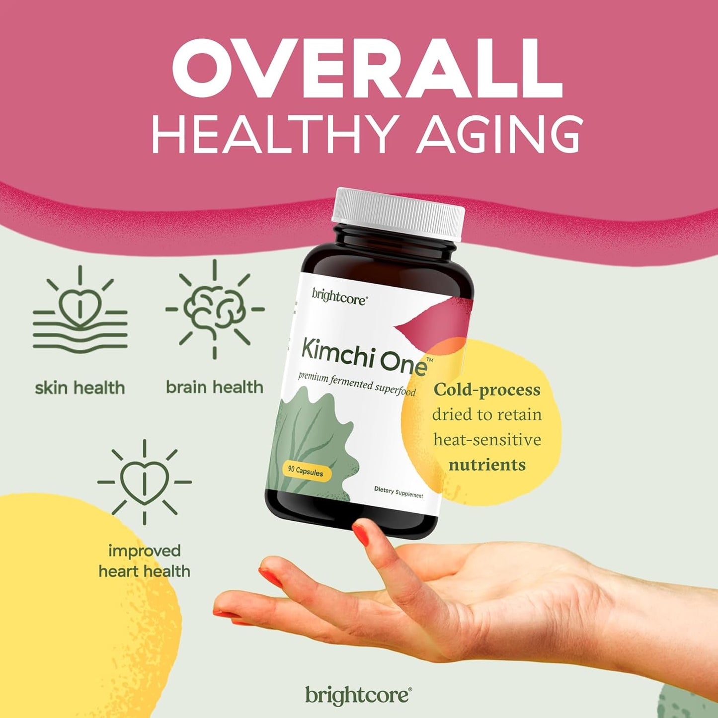 Brightcore Nutrition - Kimchi One, Kimchi Powder Capsules, Probiotics, Enzymes, & Antioxidant Supplement, 90 Vegan Capsules