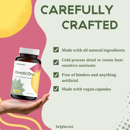Brightcore Nutrition - Kimchi One, Kimchi Powder Capsules, Probiotics, Enzymes, & Antioxidant Supplement, 90 Vegan Capsules