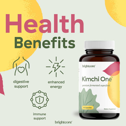 Brightcore Nutrition - Kimchi One, Kimchi Powder Capsules, Probiotics, Enzymes, & Antioxidant Supplement, 90 Vegan Capsules